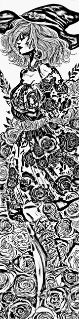 Free colorable bookmarks of a breezy witch wearing a dress